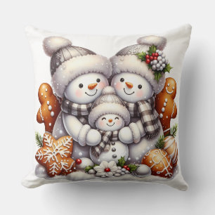 Snowman Family Throw Pillow