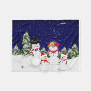 Snowman Family Winter Fleece Blanket