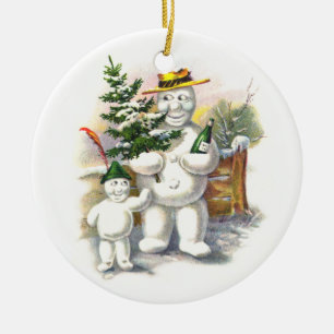 Snowman Father and Son Ceramic Ornament