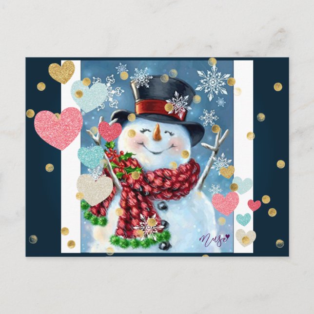 Snowman fêtant la carte postale de Noël (Devant)