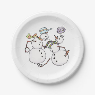 Snowman fight paper plate