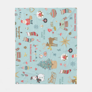 Snowman Fir-Tree Christmas Wrapping Pattern Fleece Blanket
