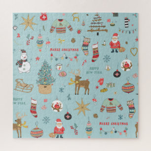Snowman Fir-Tree Christmas Wrapping Pattern Jigsaw Puzzle