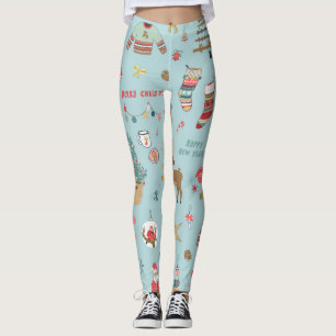 Snowman Fir-Tree Christmas Wrapping Pattern Leggings