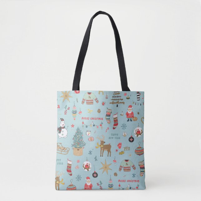 Snowman Fir-Tree Christmas Wrapping Pattern Tote Bag (Front)