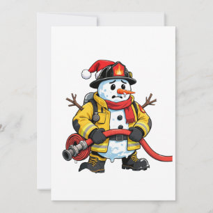 Snowman Firefighter Christmas 2026 Funny Holiday Card