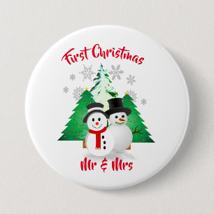 Snowman First Christmas Mr / Mrs Holiday 3 Inch Round Button
