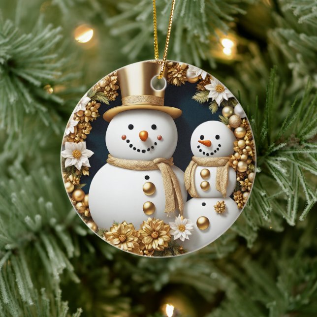 Snowman First Year Married 3D Effect NOT actual 3d Ceramic Ornament (Tree)
