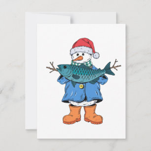 Snowman Fisherman Christmas 2026 Holiday Fishing Card