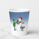 Snowman for Christmas Paper Cups<br><div class="desc">The boy has built a snowman that his dog stands and urinates on while the boy gives the snowman a carrot nose.</div>
