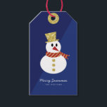 Snowman | Fun Christmas Blue & Gold Gift Tags<br><div class="desc">Simple Christmas blue & gold gift tag or bottle tag featuring snowman image and "Merry Snowmas" in fun and elegant typography. Customise with short greeting and sender's name. Mix and match with other designs in this series.</div>