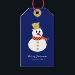 Snowman | Fun Christmas Blue & Gold Gift Tags<br><div class="desc">Simple Christmas blue & gold gift tag or bottle tag featuring snowman image and "Merry Snowmas" in fun and elegant typography. Customise with short greeting and sender's name. Mix and match with other designs in this series.</div>