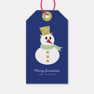Snowman   Fun Christmas Blue & Gold Gift Tags