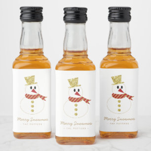 Snowman   Fun Christmas White & Gold Liquor Bottle Label