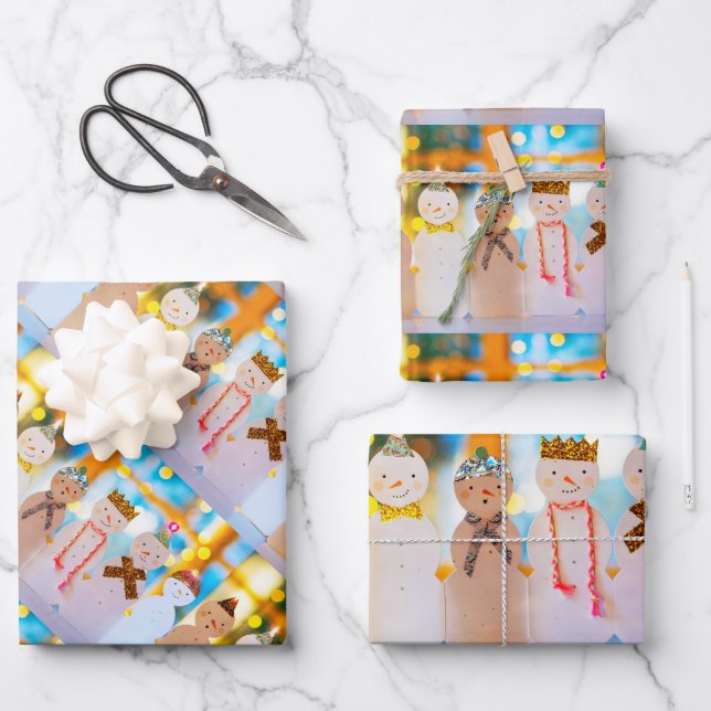 Snowman Fun Elegant Christmas Wrapping Paper Sheet (Front)