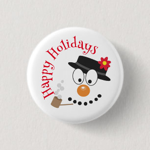 Snowman Funny Face Cute Novelty Christmas 1 Inch Round Button