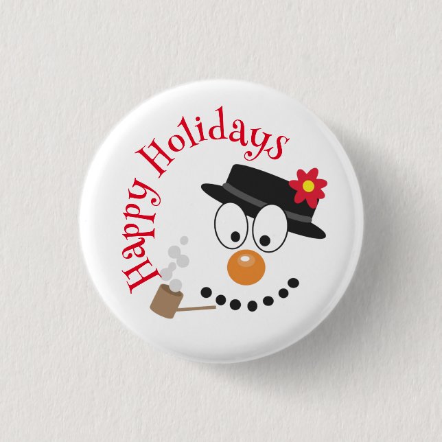 Snowman Funny Face Cute Novelty Christmas 1 Inch Round Button (Front)