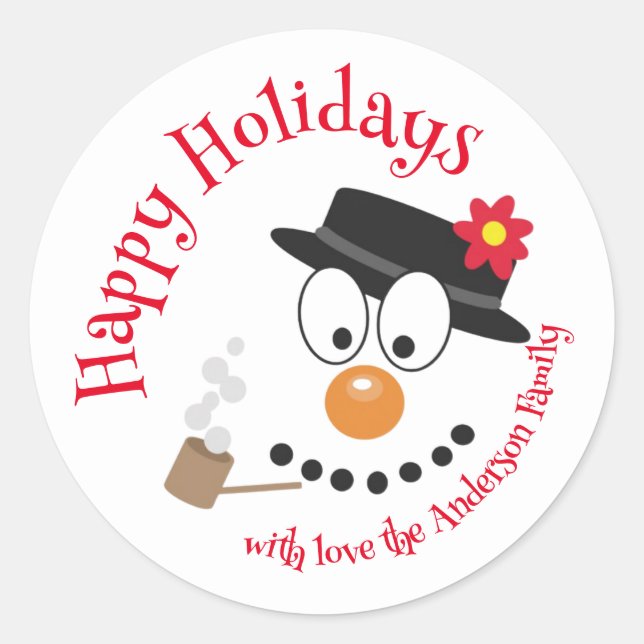 Snowman Funny Face Cute Novelty Christmas Gift Classic Round Sticker (Front)