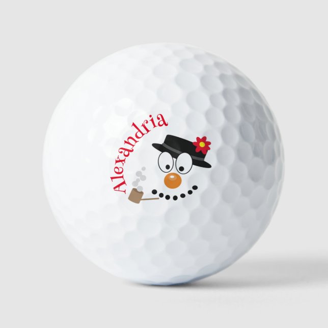 Snowman Funny Face Cute Novelty Christmas Golf Balls (Front)