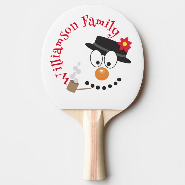 Snowman Funny Face Cute Novelty Christmas Ping Pong Paddle (Front)