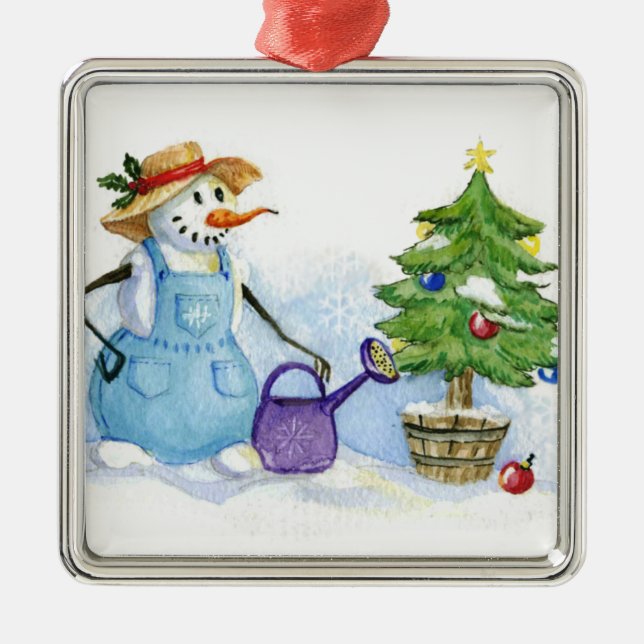 Snowman-gardener Metal Ornament (Front)