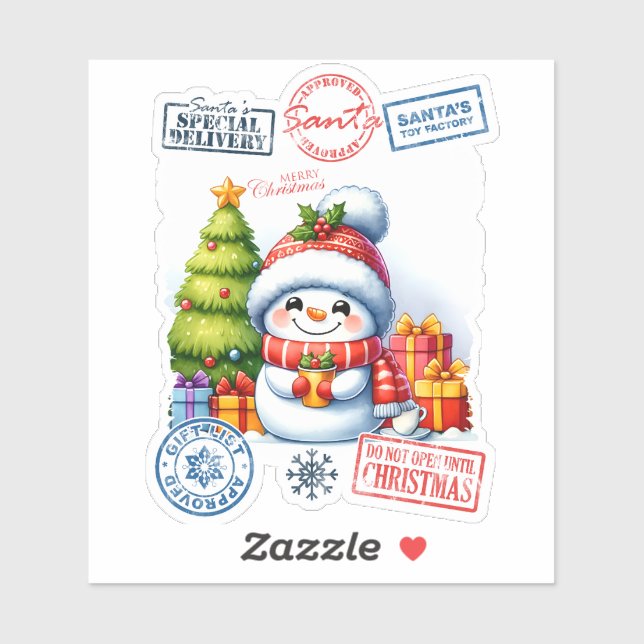 Snowman & Gifts Christmas Stickers (Sheet)