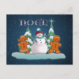 SNOWMAN & GINGERBREAD KIDS by SHARON SHARPE Holiday Postcard