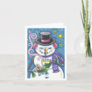 SNOWMAN, GINGERBREAD MAN, HOT CHOCOLATE MUG Blank Holiday Card
