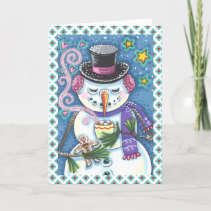 SNOWMAN, GINGERBREAD MAN, HOT CHOCOLATE MUG Blank Holiday Card