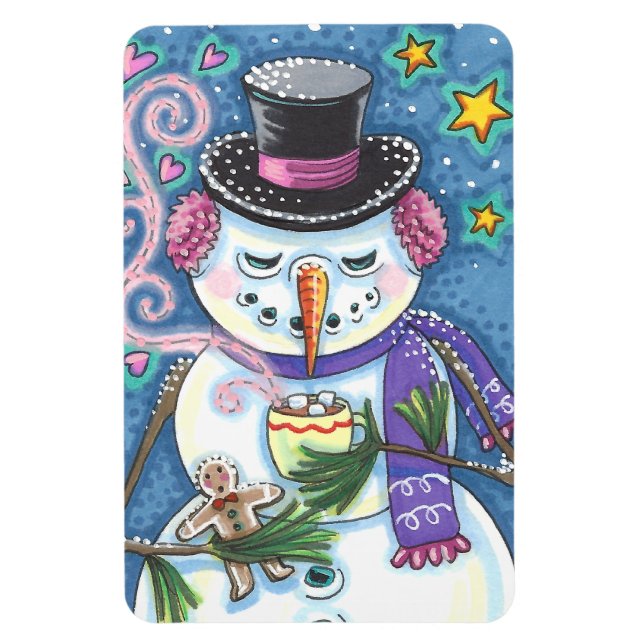 SNOWMAN, GINGERBREAD MAN & MUG OF HOT CHOCOLATE MAGNET (Vertical)