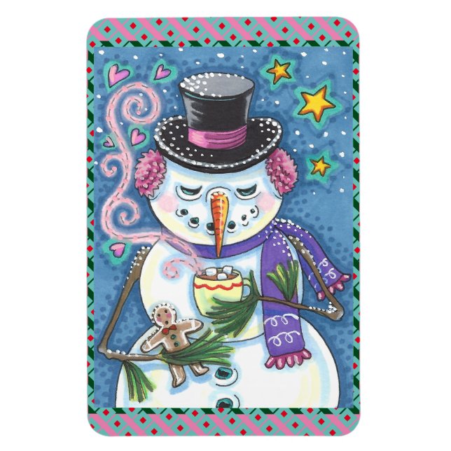 SNOWMAN, GINGERBREAD MAN & MUG OF HOT CHOCOLATE MAGNET (Vertical)