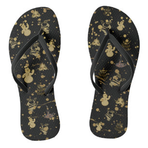 Snowman Gold & Black Snow Flip Flops