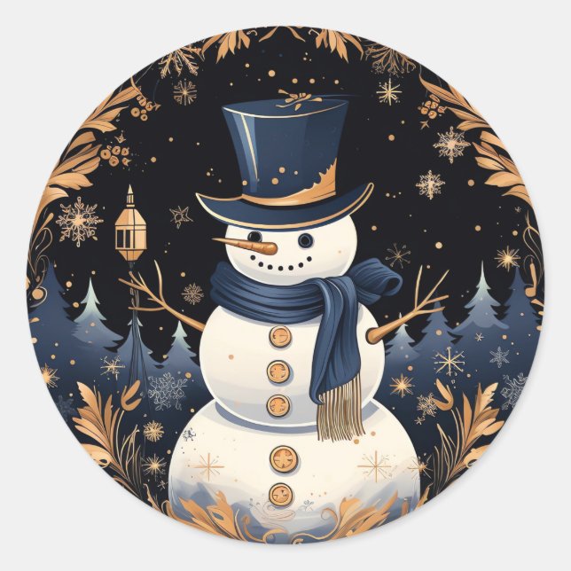 Snowman Gold Leaves Sticker (Front)