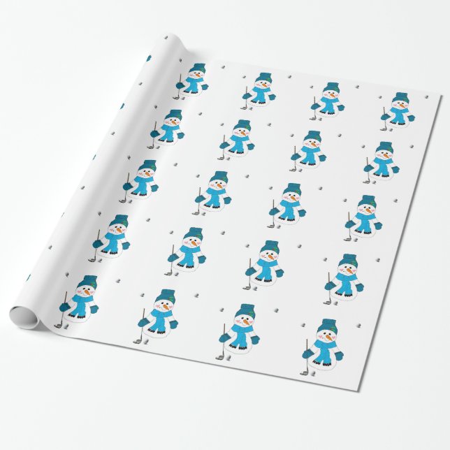 Snowman Golfer Seasonal Swing Wrapping Paper (Unrolled)