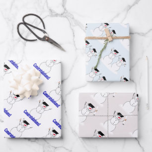 Snowman Graduation Wrapping Paper Sheet