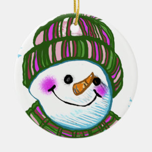 Snowman Granny Ceramic Ornament