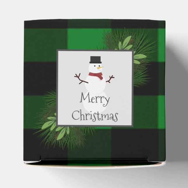 Snowman Green Buffalo Plaid Favour Box (Top)