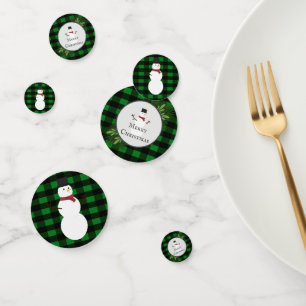 Snowman Green Buffalo Plaid Table Confetti