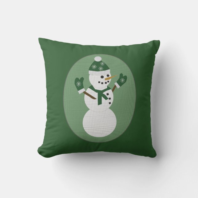 Snowman Green Christmas Throw Pillow (Front)