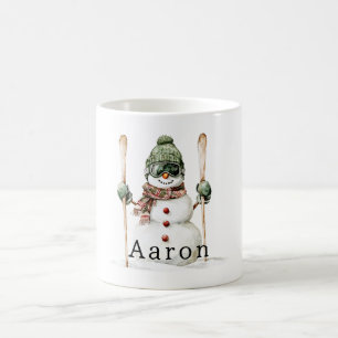 Snowman Green Hat Snow Skis  Coffee Mug
