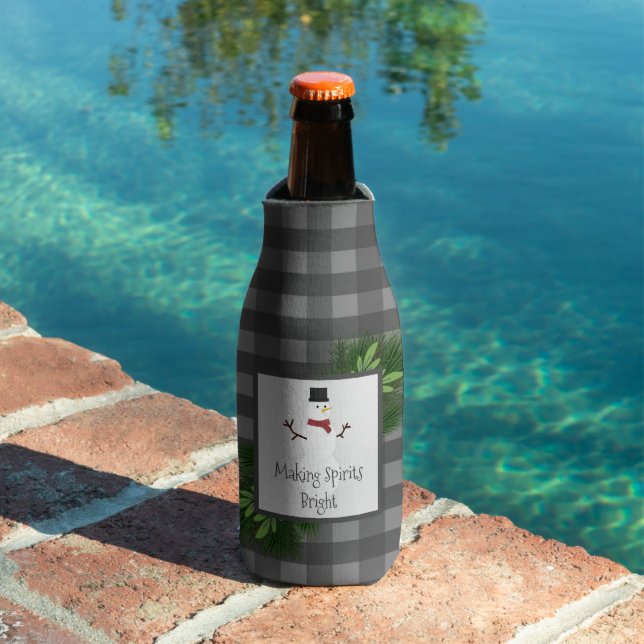 Snowman Grey Buffalo Plaid Bottle Cooler (In Situ Pool)