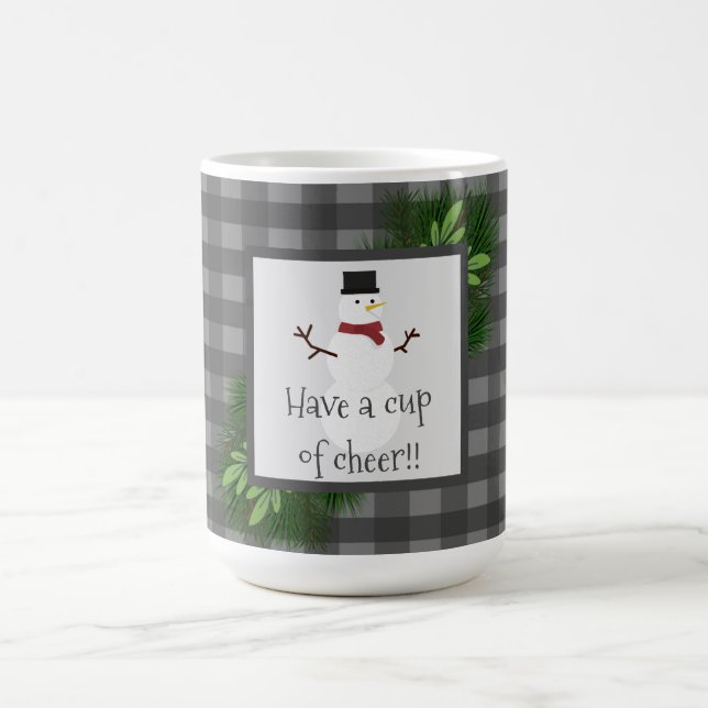 Snowman Grey Buffalo Plaid Mug (Center)