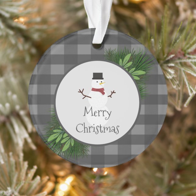 Snowman Grey Buffalo Plaid Ornament (Tree)
