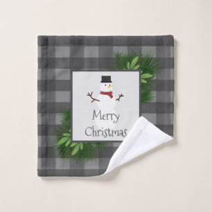 Snowman Grey Buffalo Plaid Towel Set