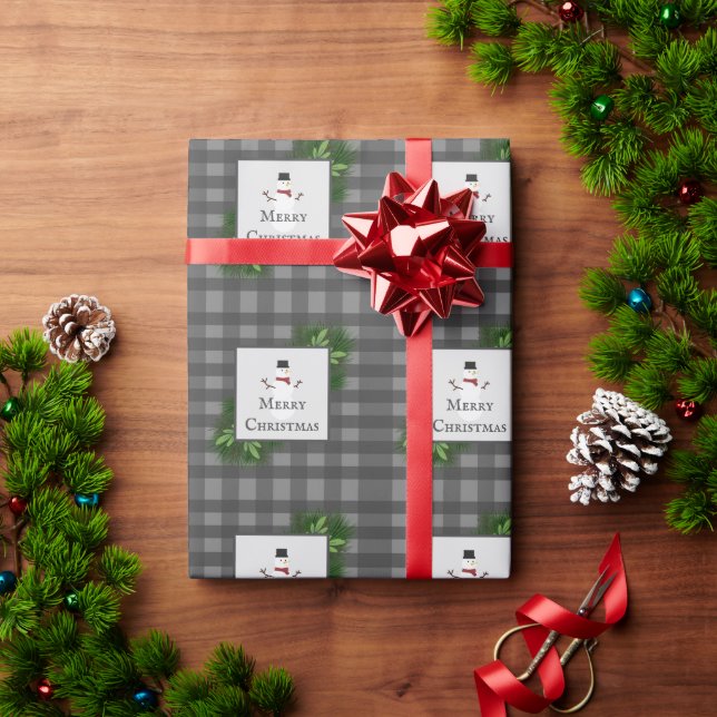 Snowman Grey Buffalo Plaid Wrapping Paper (Holiday Gift)