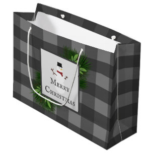 Snowman Gris Buffalo Plaid Sac cadeau