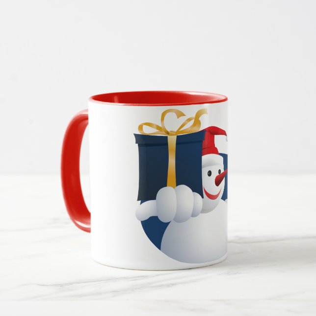 Snowman hands over gift... mug (Front Left)
