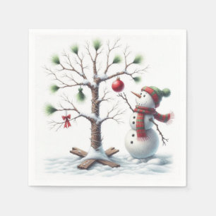 Snowman Hanging an Ornament Napkin 