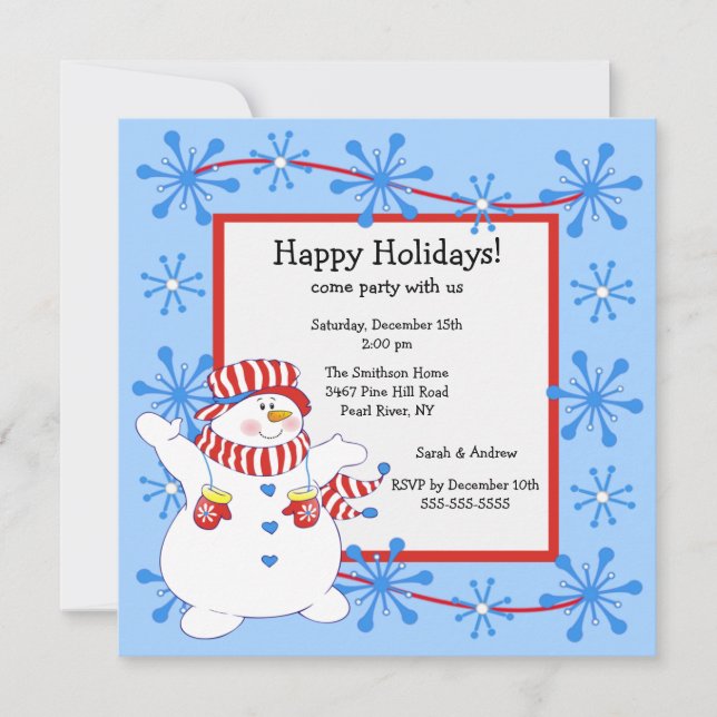 Snowman Happy Holiday Christmas Party Invitation (Front)