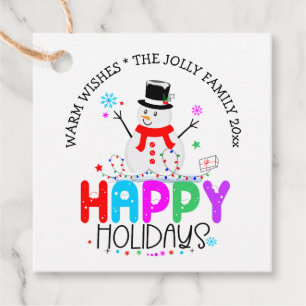 Snowman Happy Holidays Colourful Christmas Favour Tags